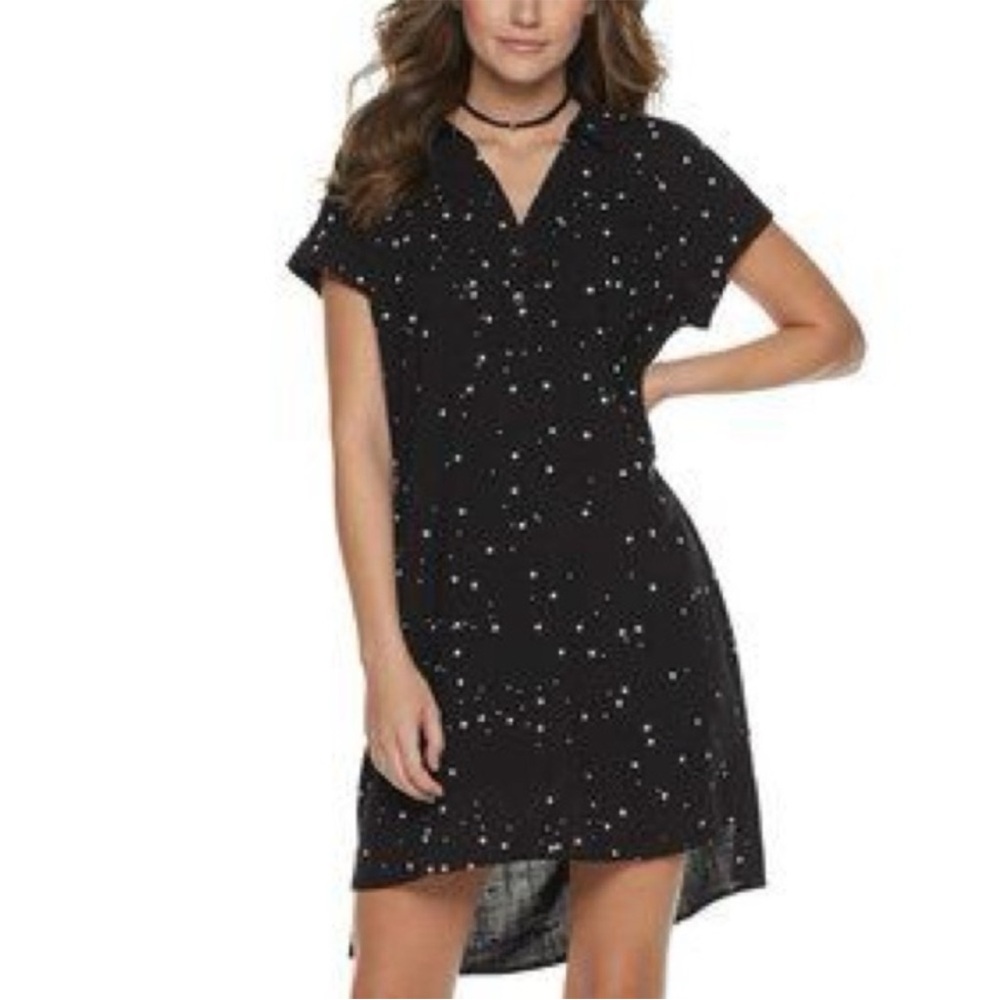 Rock & Republic black scattered star printed high low shirt dress size XXL